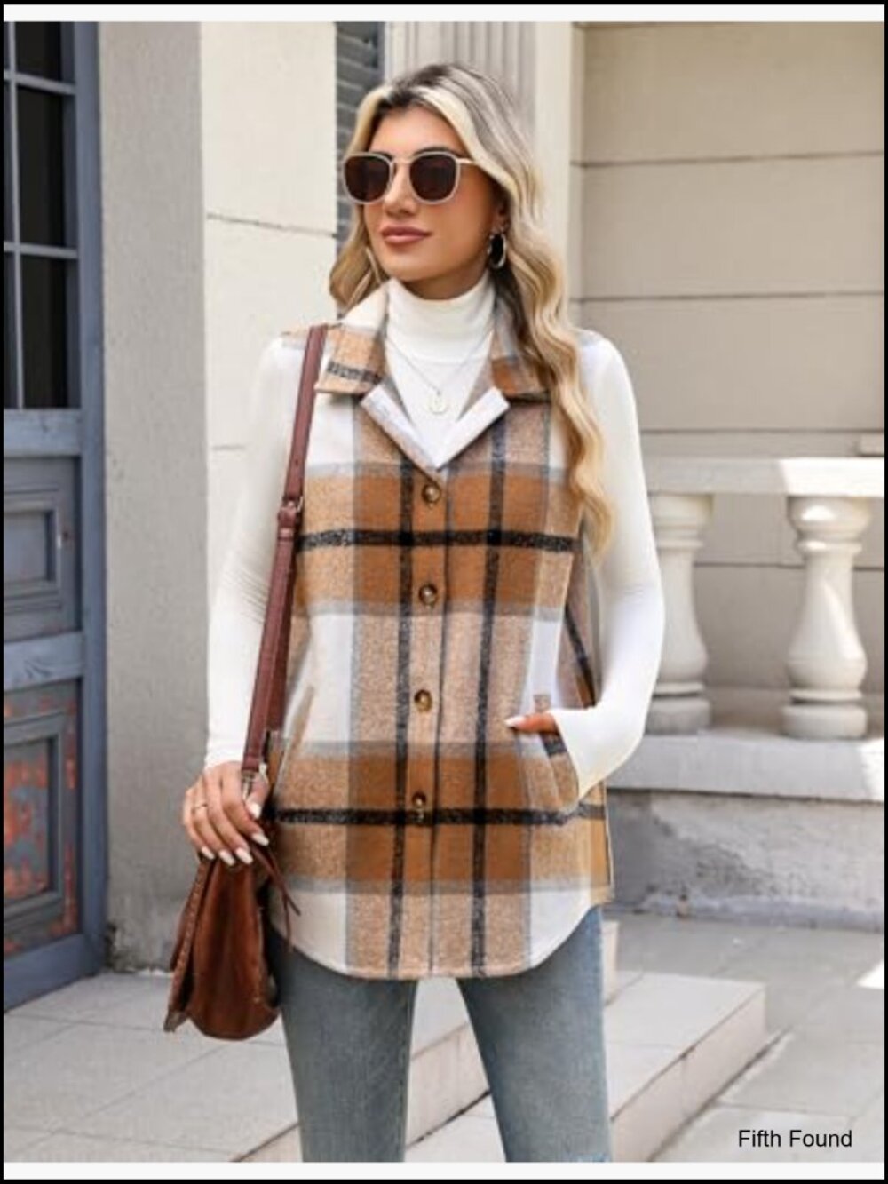 Sleeveless Flannel Plaid Vest with Pockets Button Down Jacket Casual Fall Layer - Picture 3 of 7